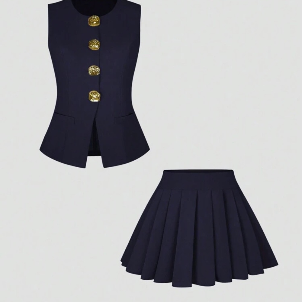 SET (top and skirt) Elegant dark navy blue Skirt set (2 pcs)